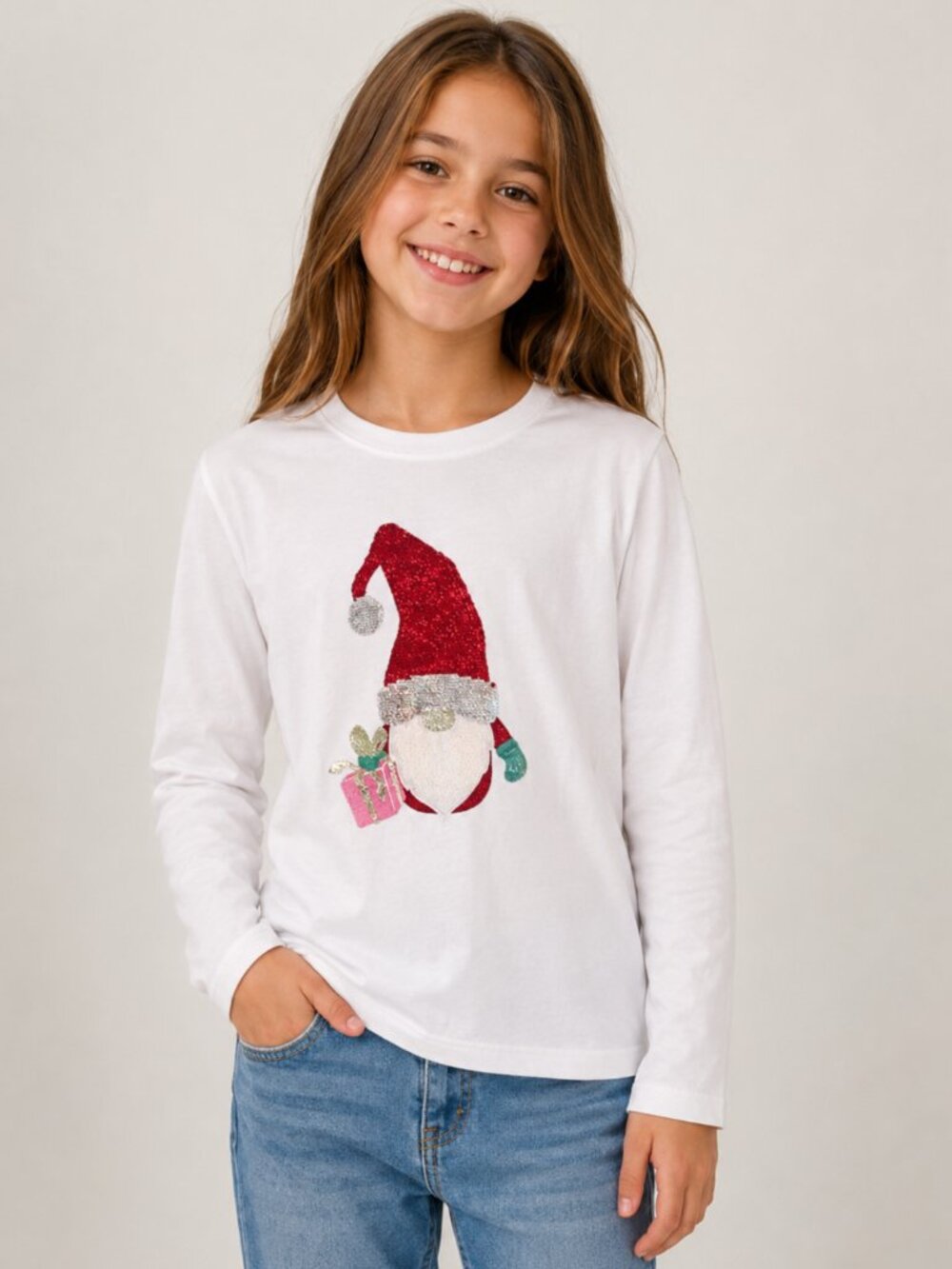 NWT Wonder Nation Girls Holiday Gnome Sequin Shirt Size Large Embellished 10-12